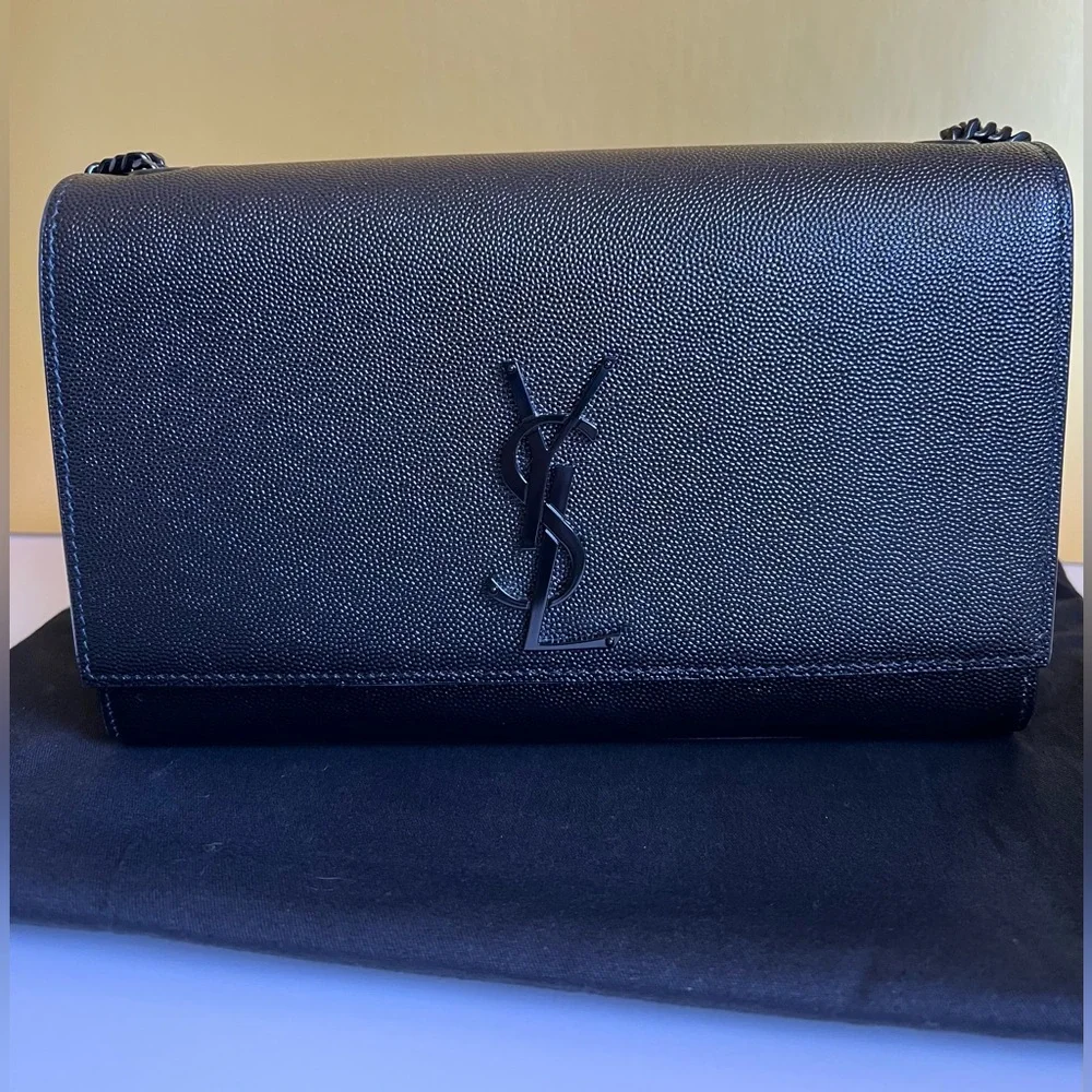 YSL Kate Medium Chain Bag Black-on-Black | Saint Laurent Crossbody | Tags - Picture 3 of 16